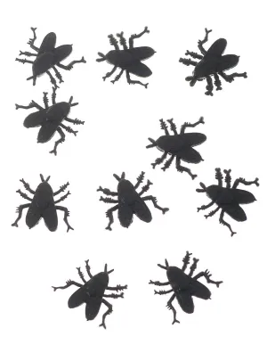 10 Pack of Large Black Flies Halloween Decorations