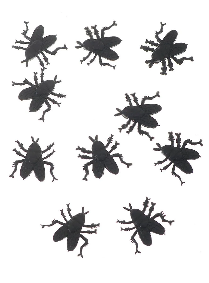 10 Pack of Large Black Flies Halloween Decorations