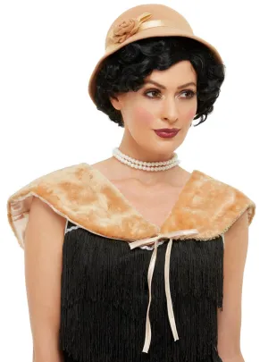 1920s Beige Flapper Shawl and Hat Accessory Set