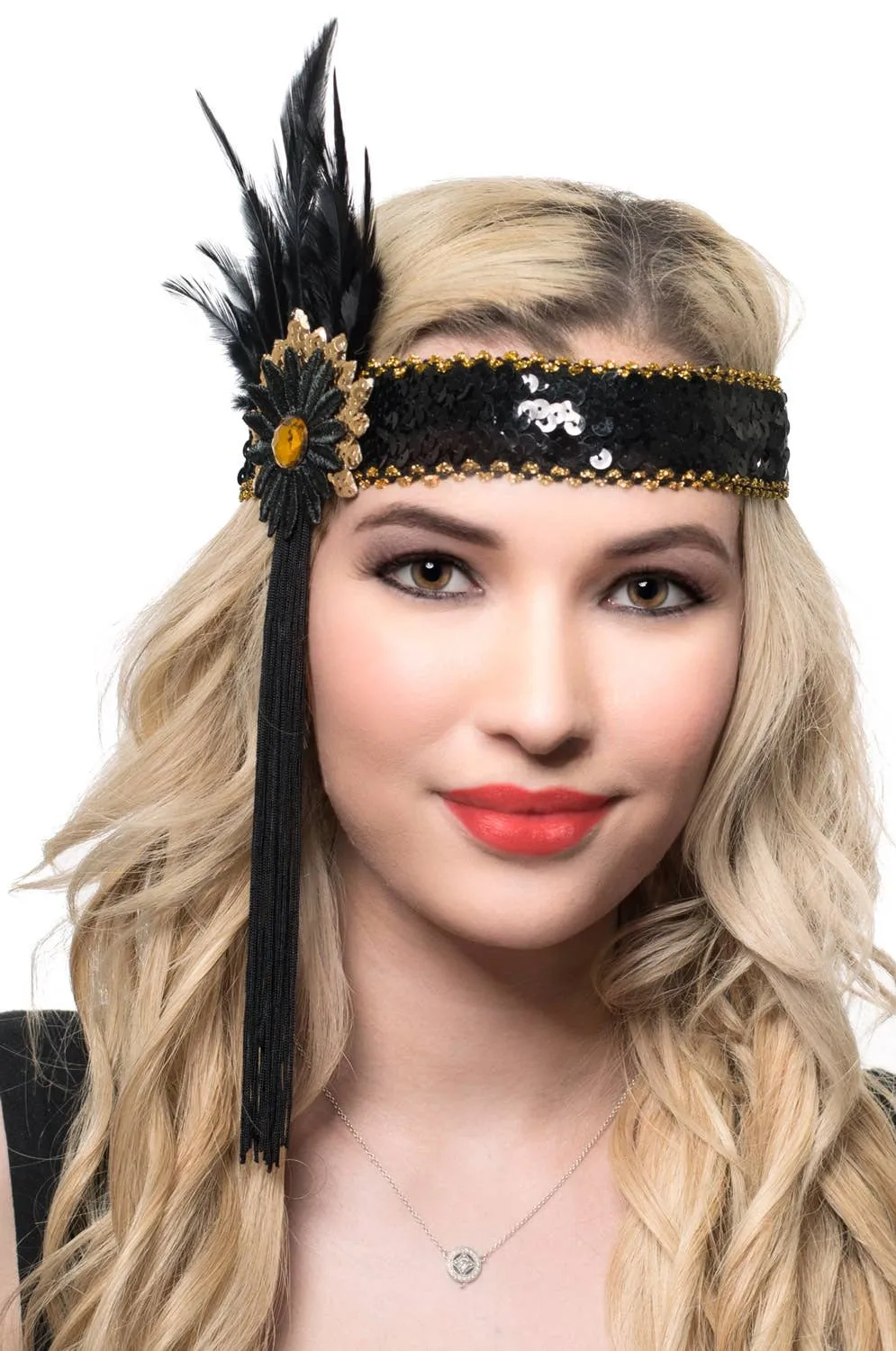 1920s Black and Gold Tasselled Flapper Headband