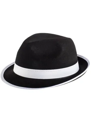 1920s Black Fedora Costume Hat with White Band