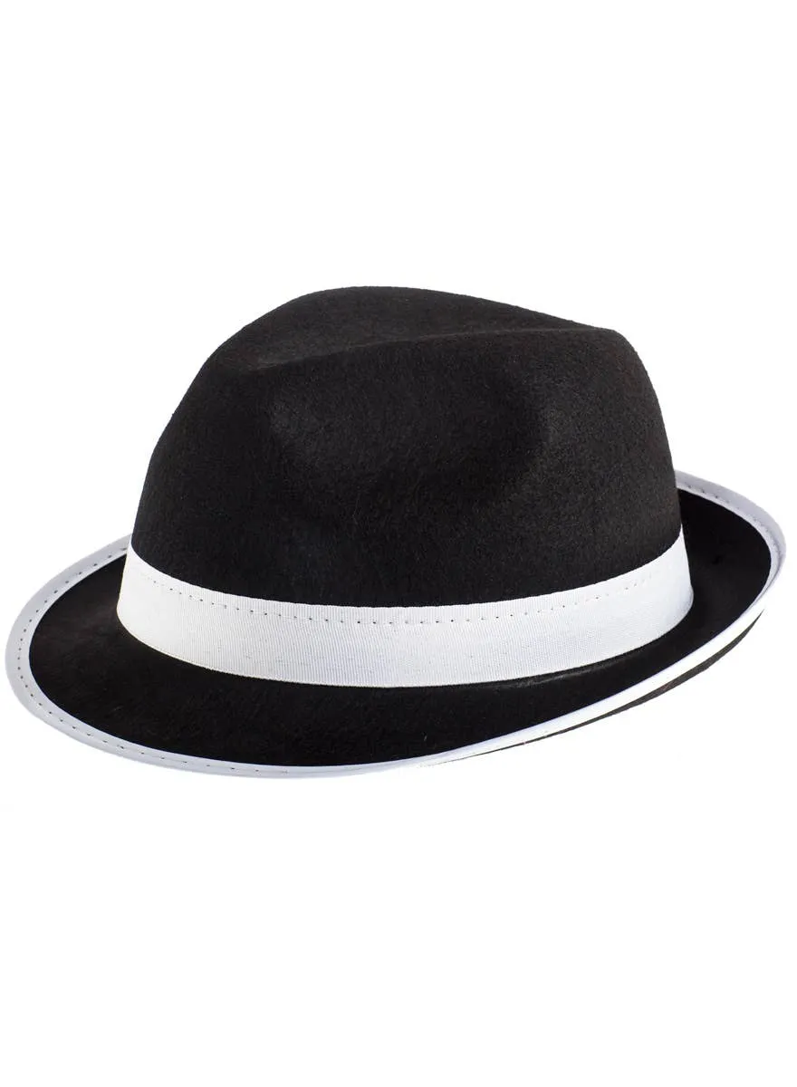 1920s Black Fedora Costume Hat with White Band