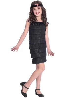 1920s Black Fringed Flapper Dress Girls Costume