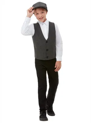 1920s Boys Gangster Waistcoat and Hat Costume Set