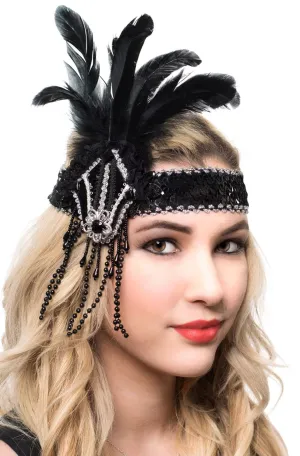 1920s Deluxe Black and Silver Flapper Headband