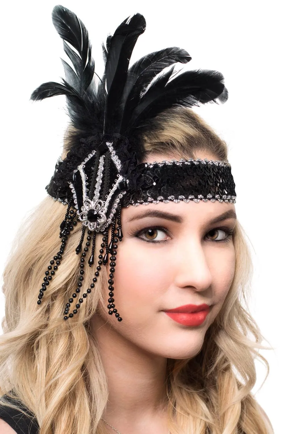 1920s Deluxe Black and Silver Flapper Headband