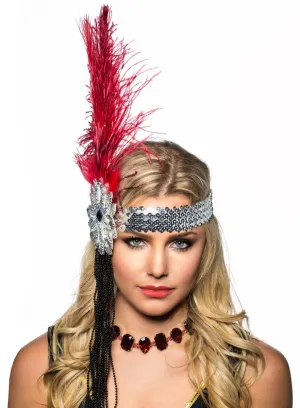 1920s Deluxe Flapper Headband in Red and Silver