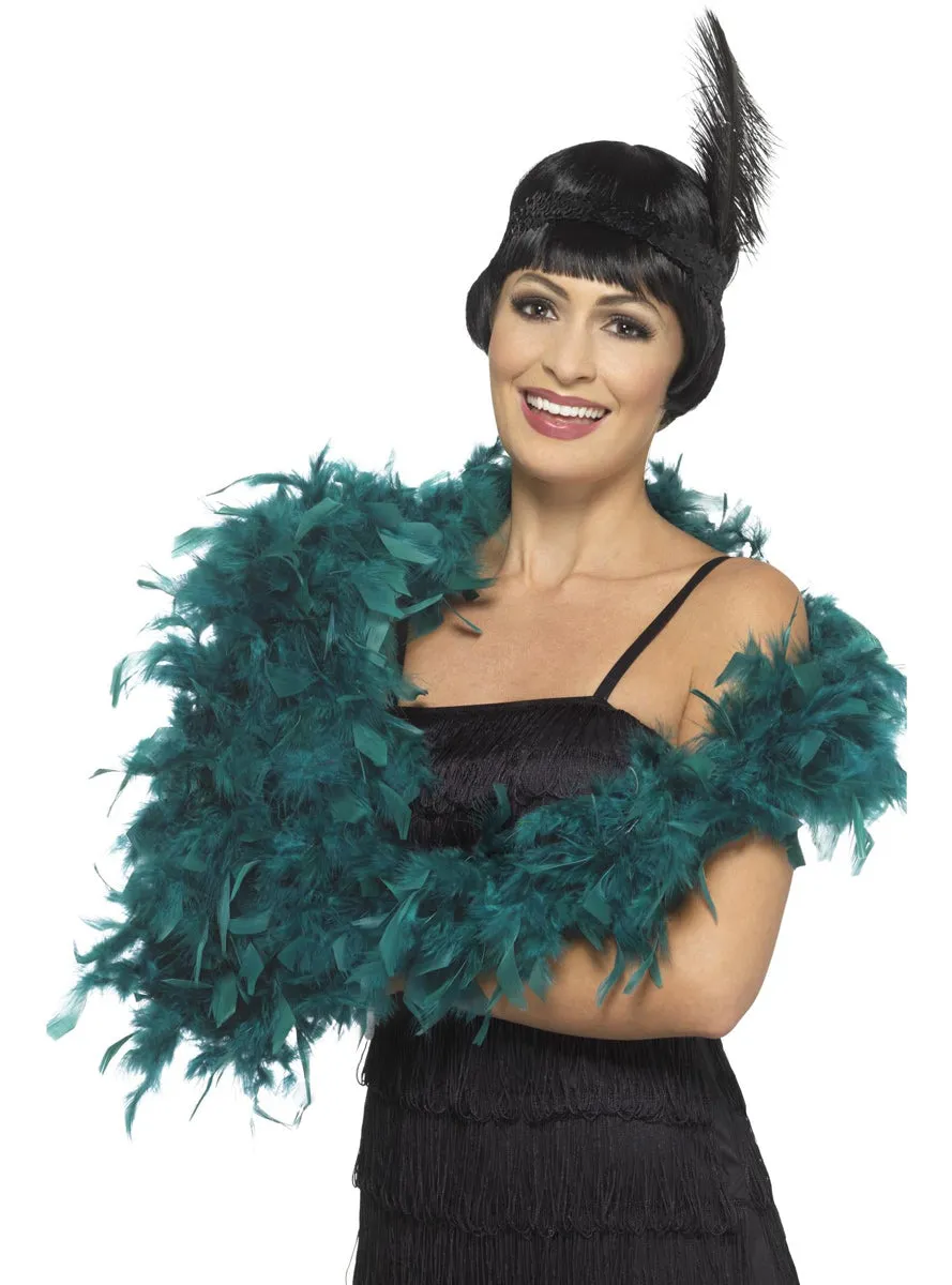 1920s Deluxe Fluffy Teal Feather Boa