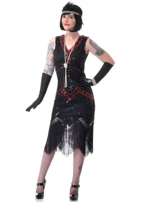 1920s Deluxe Womens Black and Red Plus Size Gatsby Costume