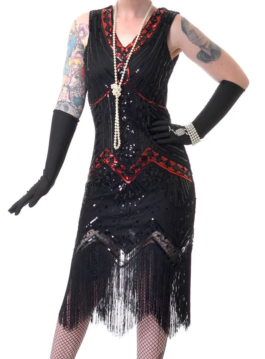 1920s Deluxe Womens Black and Red Plus Size Gatsby Costume