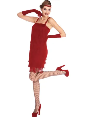 1920s Fringed Red Flapper Dress Womens Costume