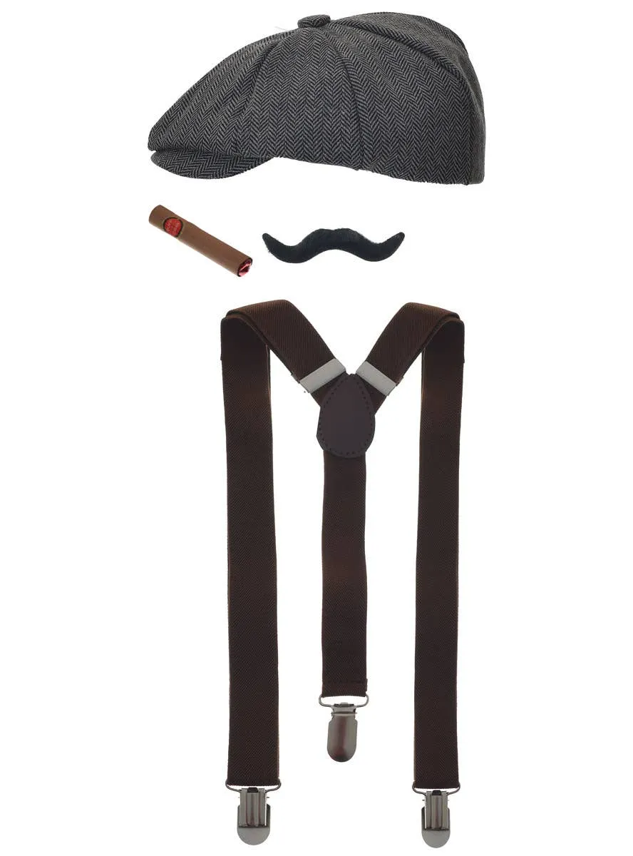 1920s Gangster Mens Flat Cap Accessory Set