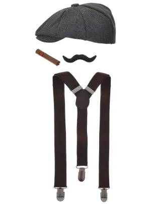 1920s Gangster Mens Flat Cap Accessory Set