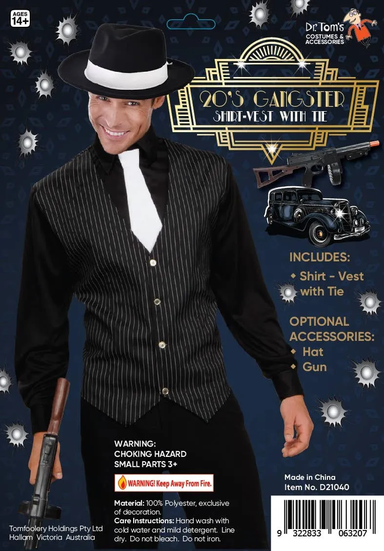 1920s Gangster Mens Pinstripe Costume Shirt with Tie