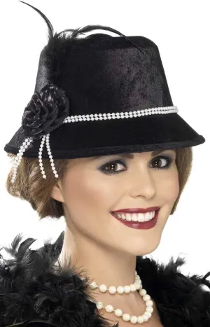 1920s Gatsby Black Cloche Costume Hat