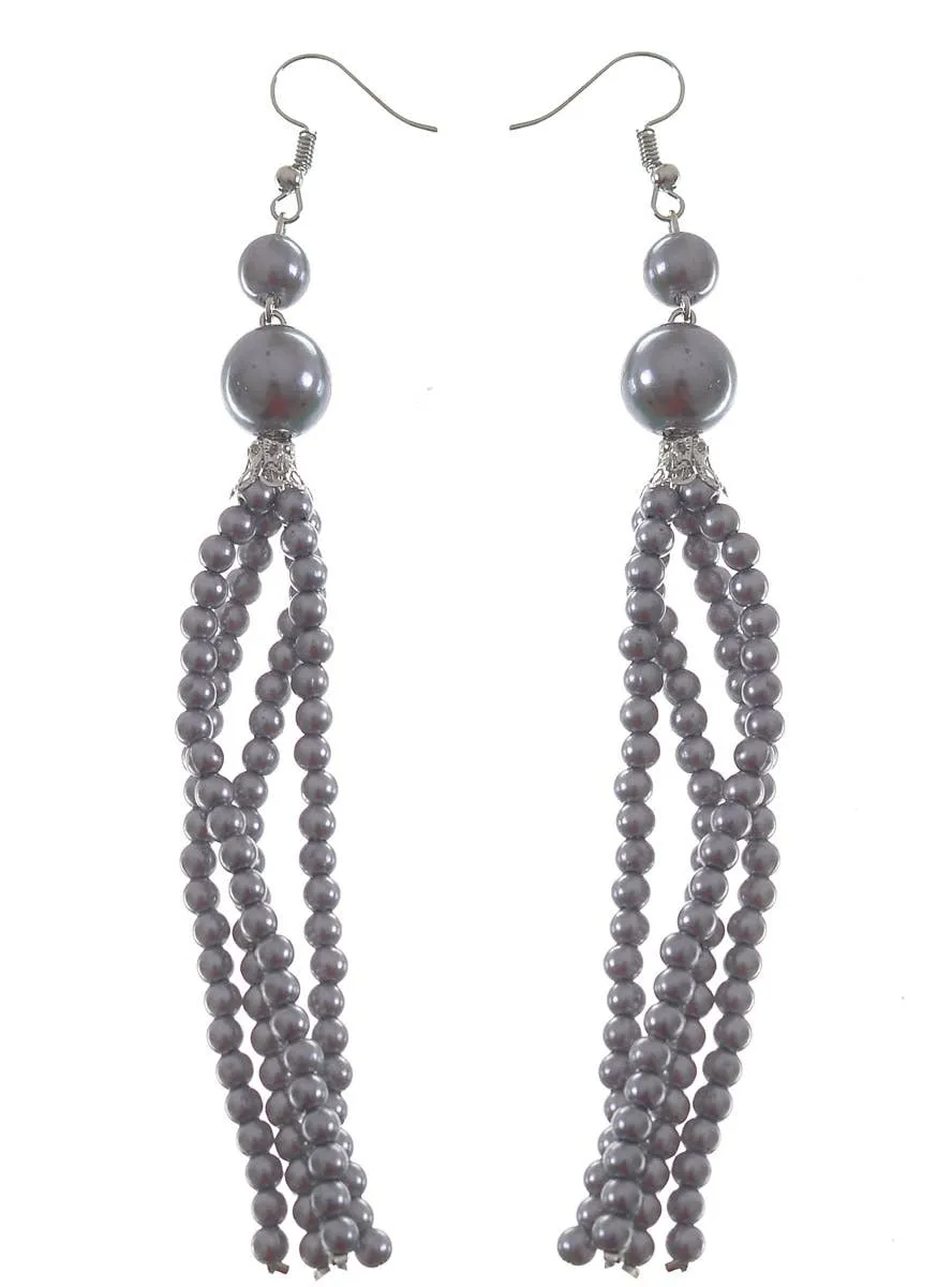 1920s Grey Beaded Drop Costume Earrings