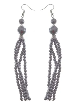 1920s Grey Beaded Drop Costume Earrings