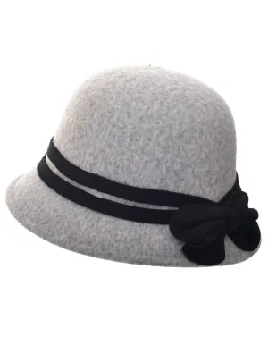 1920s Grey Woollen Look Cloche Costume Hat with Black Band
