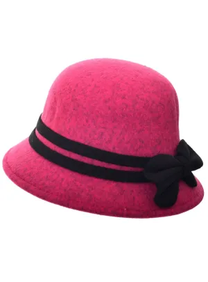 1920s Hot Pink Woollen Look Cloche Costume Hat with Black Band