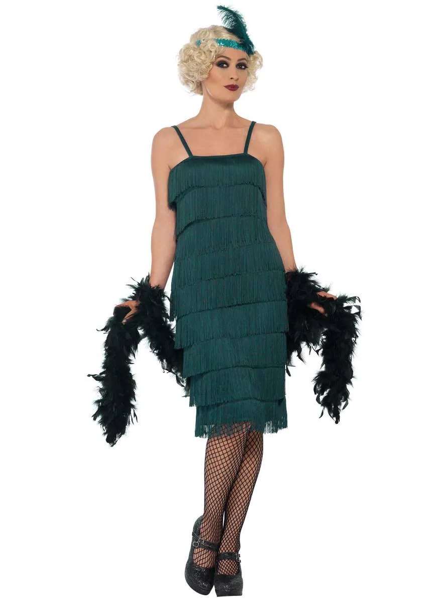 1920s Long Teal Green Womens Flapper Dress Costume
