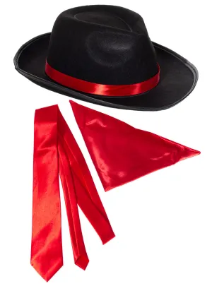 1920s Mens Black And Red Costume Accessory Set