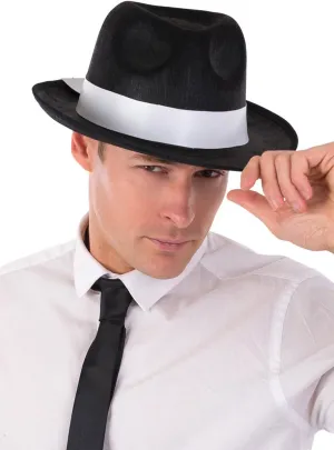 1920s Mens Black Fedora Costume Hat With White Band