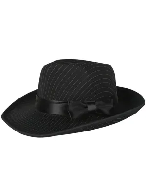 1920s Mens Black Gangster Fedora Hat with Pinstripes