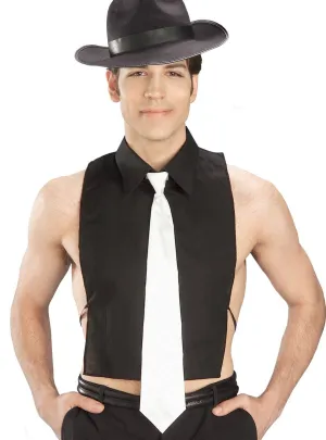 1920s Mens Black Shirt Front With White Tie Costume Accessory