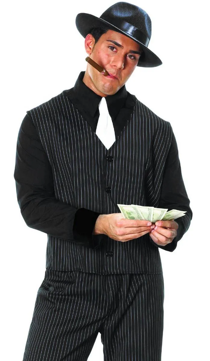 1920s Pinstripe Gangster Mens Fancy Dress Costume