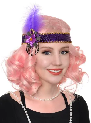 1920s Purple and Gold Feather Headband