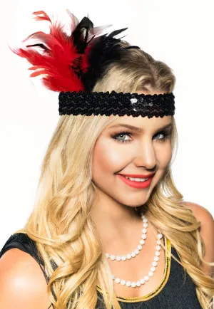 1920s Red and Black Feather Flapper Headband