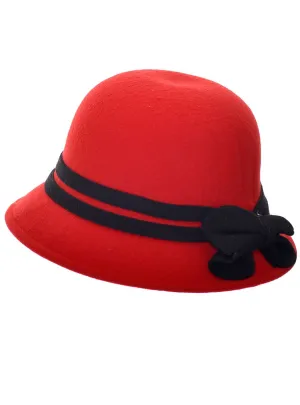 1920s Red Woollen Look Cloche Costume Hat with Black Band