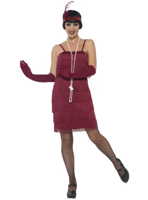 1920s Short Burgundy Red Womens Flapper Dress Costume