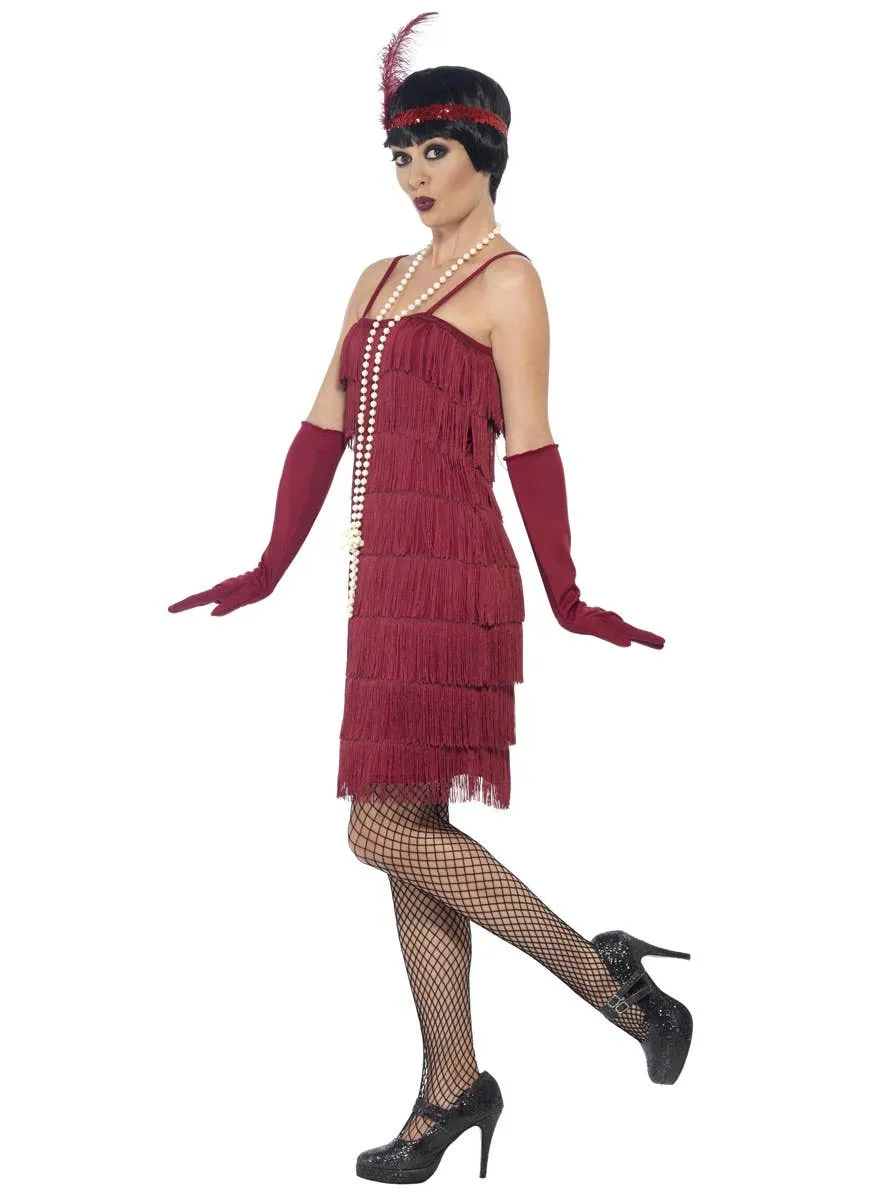 1920s Short Burgundy Red Womens Flapper Dress Costume