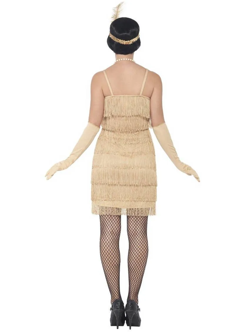 1920s Short Gold Fringed Womens Flapper Dress Costume