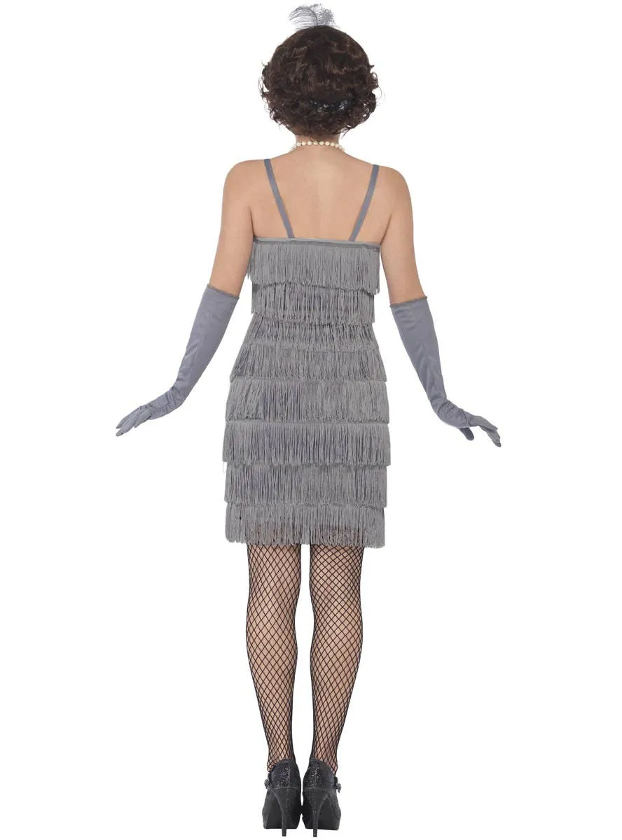 1920s Short Grey Fringed Womens Flapper Dress Costume