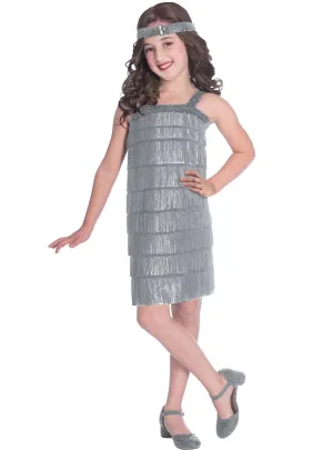 1920s Silver Fringed Flapper Dress Girls Costume