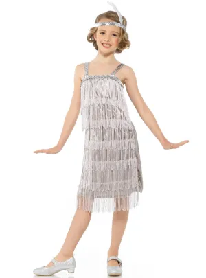 1920s Silver Fringed Flapper Girls Dress Up Costume