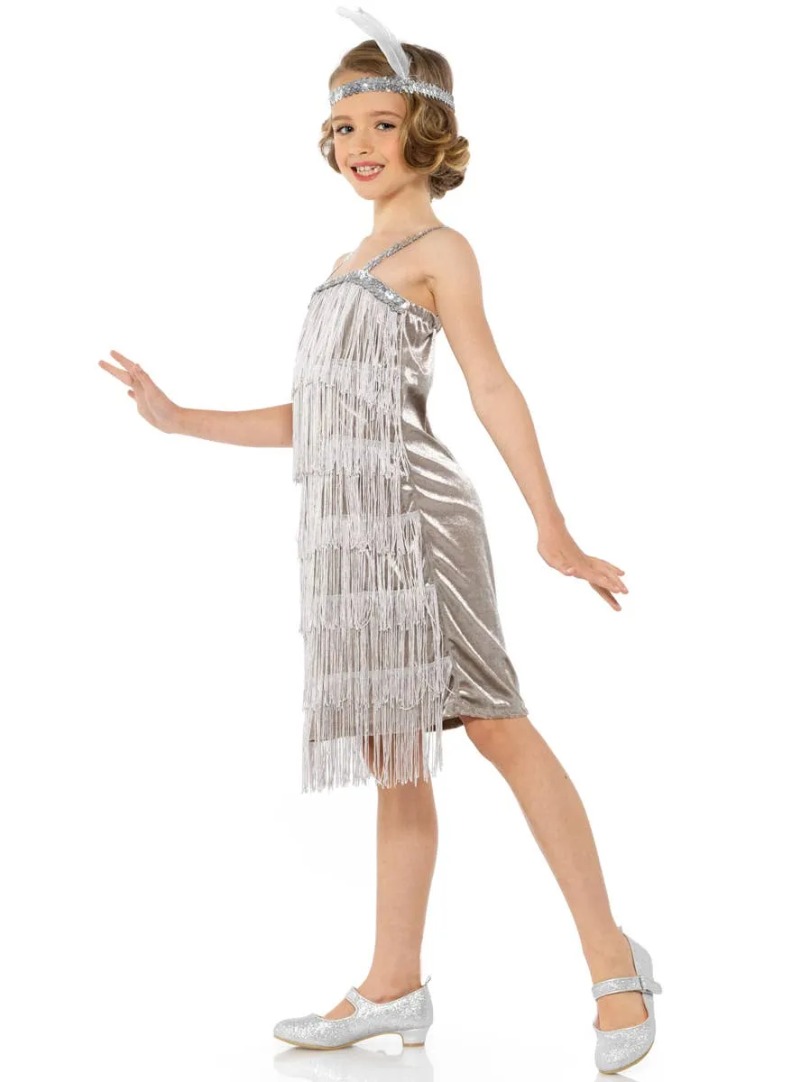1920s Silver Fringed Flapper Girls Dress Up Costume