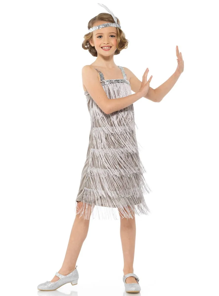 1920s Silver Fringed Flapper Girls Dress Up Costume