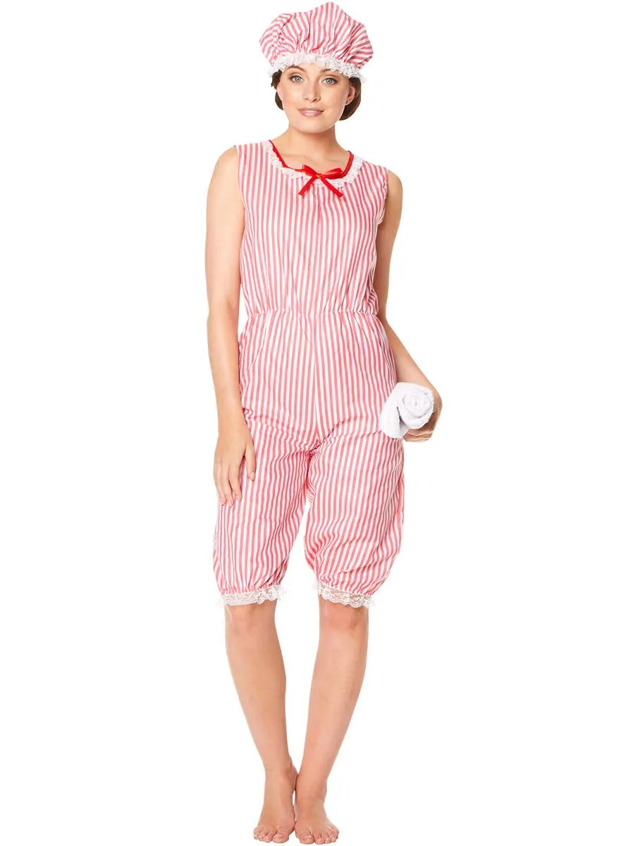 1920s Vintage Red and White Bathing Suit Womens Costume