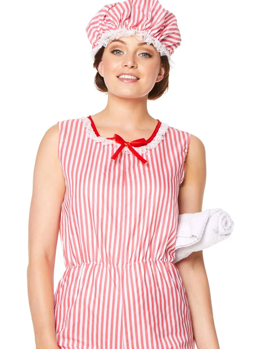 1920s Vintage Red and White Bathing Suit Womens Costume