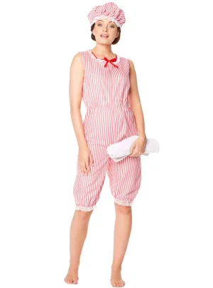 1920s Vintage Red and White Bathing Suit Womens Costume