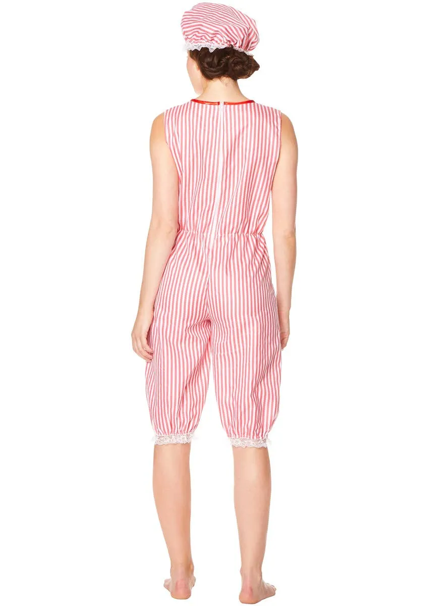 1920s Vintage Red and White Bathing Suit Womens Costume