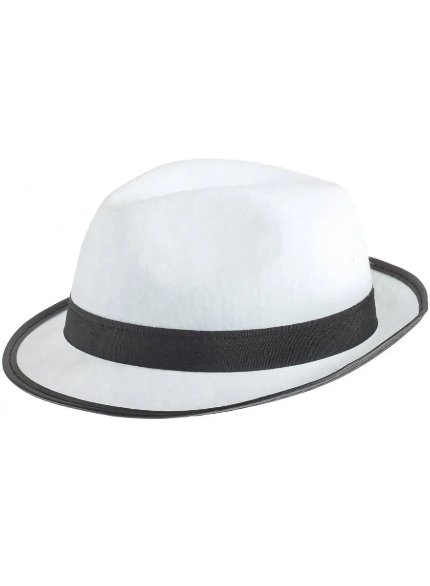 1920s White Fedora Costume Hat with Black Band