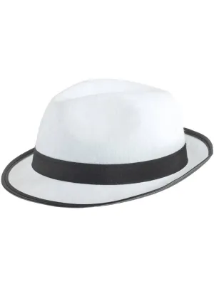 1920s White Fedora Costume Hat with Black Band