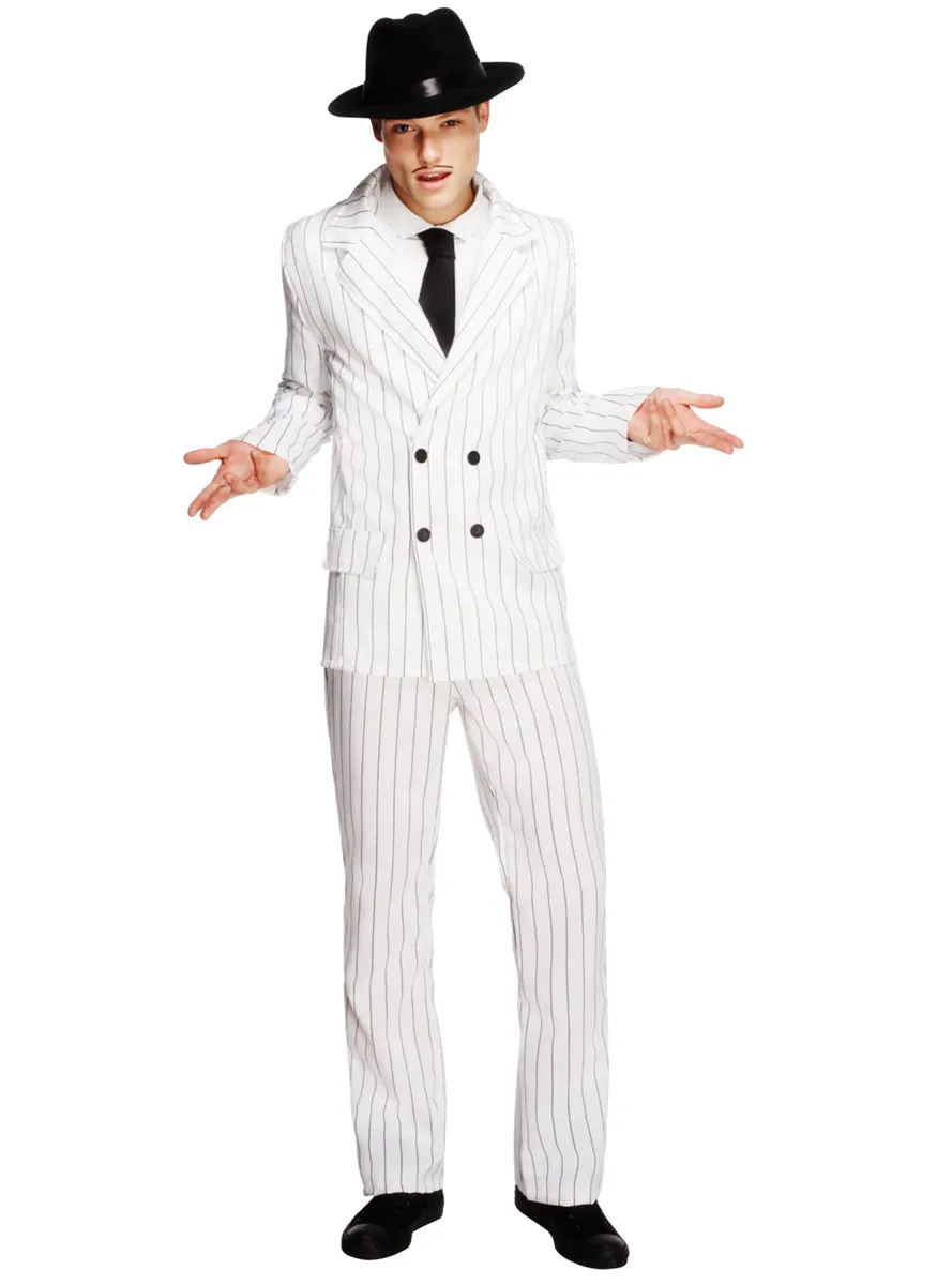 1920s White Pinstripe Gangster Suit Mens Costume