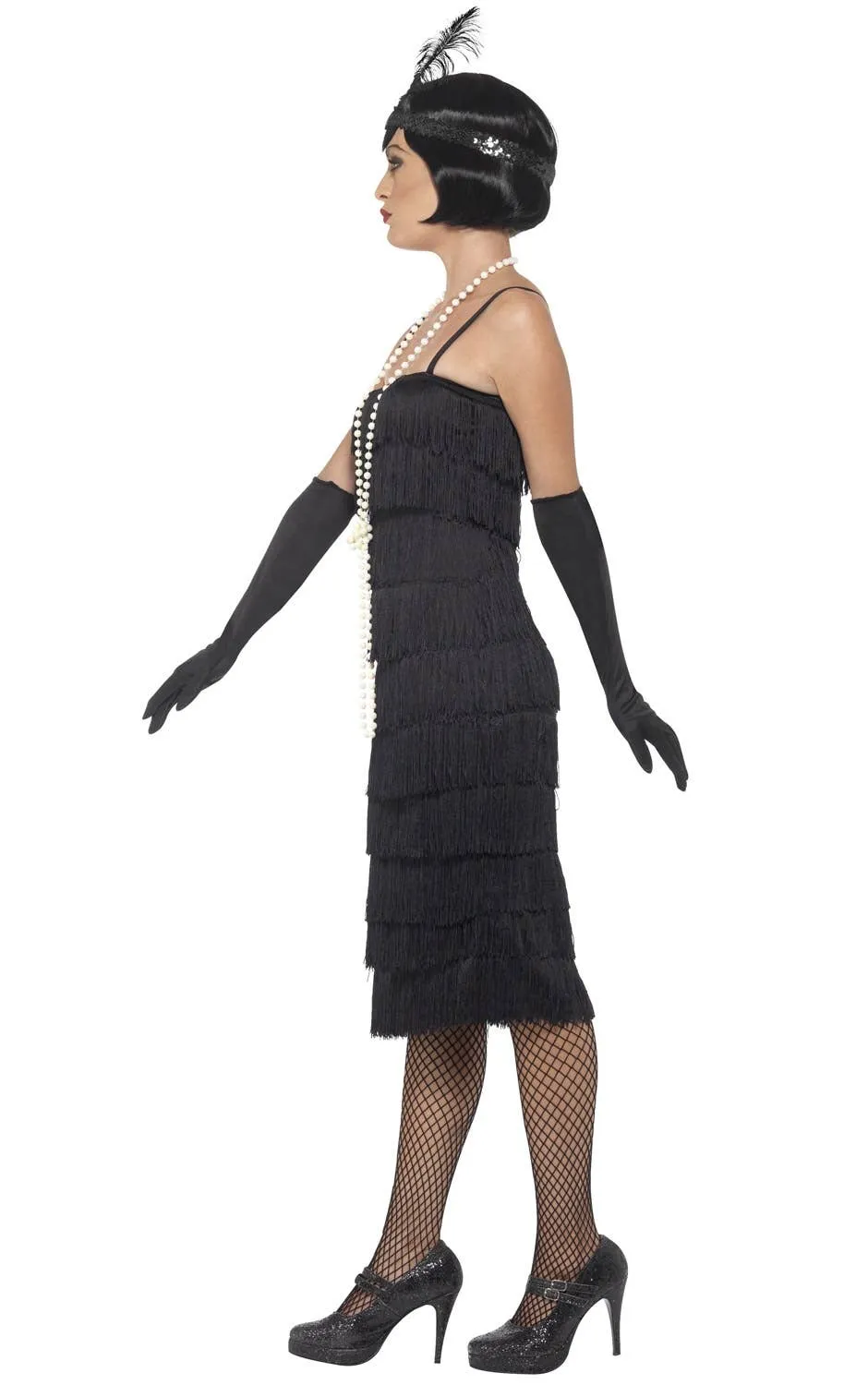 1920s Womens Charming Long Black Flapper Costume