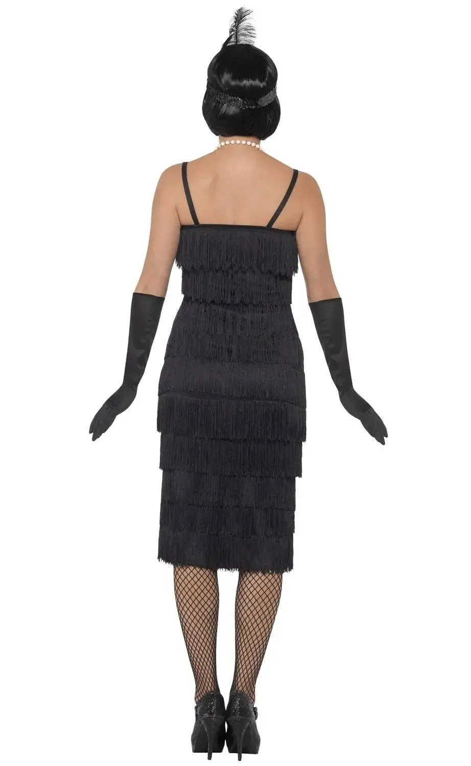 1920s Womens Plus Size Long Black Fringed Flapper Costume