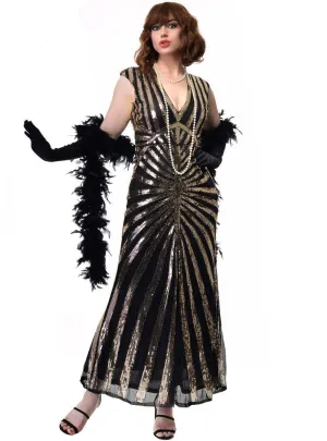 1930s Hollywood Black and Gold Plus Size Womens Costume Dress